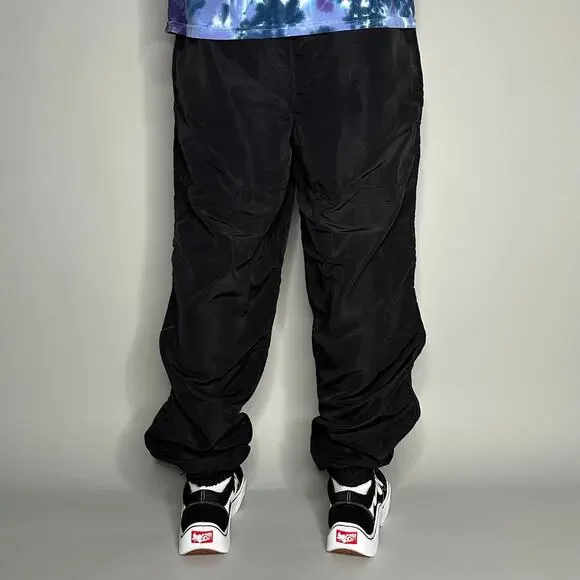 Vintage 90s Military Track Pants Mens L Jet Black Nylon Joggers Ankle Zippers - Picture 3 of 4